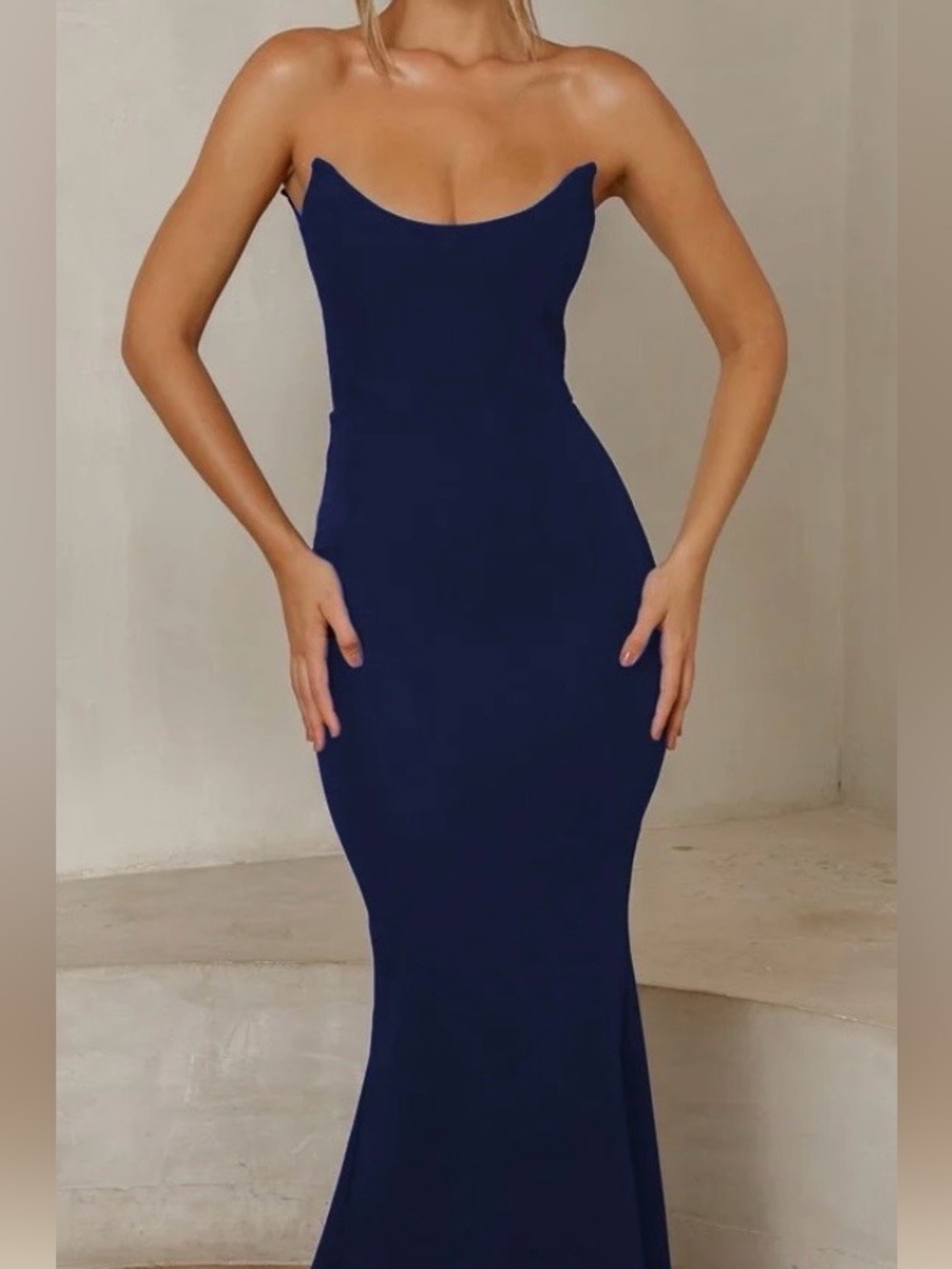 Strapless Jaus Navy Mermaid Evening Gown